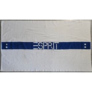 Vintage Esprit Logo Bath Towel White Blue Stripe WestPoint Pepperell Made in USA